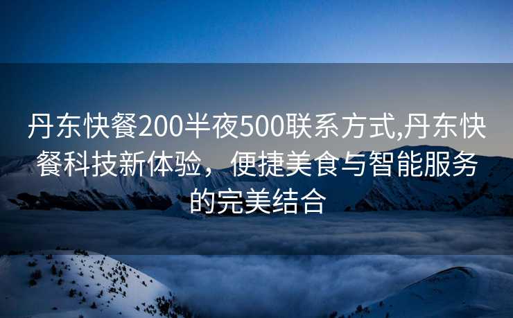 丹东快餐200半夜500联系方式,丹东快餐科技新体验，便捷美食与智能服务的完美结合