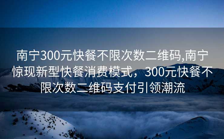 南宁300元快餐不限次数二维码,南宁惊现新型快餐消费模式，300元快餐不限次数二维码支付引领潮流