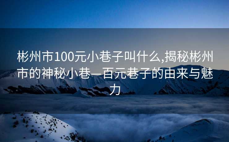 彬州市100元小巷子叫什么,揭秘彬州市的神秘小巷—百元巷子的由来与魅力