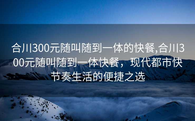 合川300元随叫随到一体的快餐,合川300元随叫随到一体快餐，现代都市快节奏生活的便捷之选