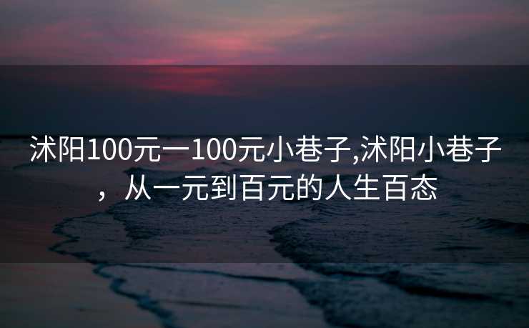 沭阳100元一100元小巷子,沭阳小巷子，从一元到百元的人生百态