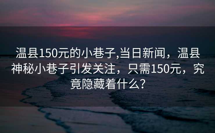 温县150元的小巷子,当日新闻，温县神秘小巷子引发关注，只需150元，究竟隐藏着什么？