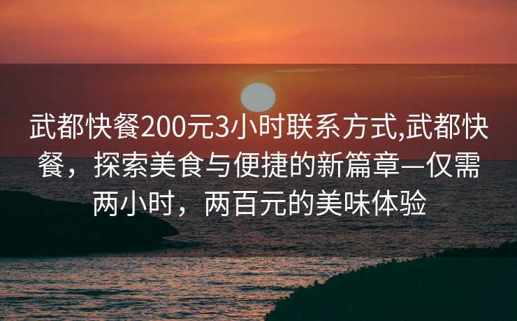 武都快餐200元3小时联系方式,武都快餐，探索美食与便捷的新篇章—仅需两小时，两百元的美味体验